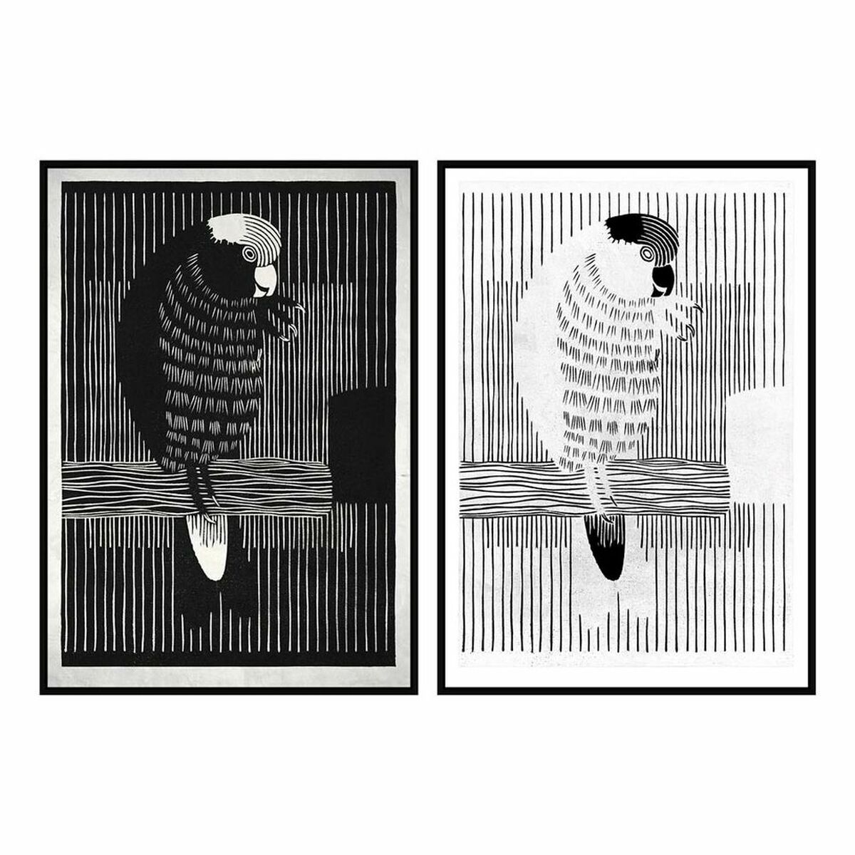 Parrot Design Frame Home Decor Black and White - Juego de 2 marcos modernos enmarcados (83 x 4,5 x 123 cm)
