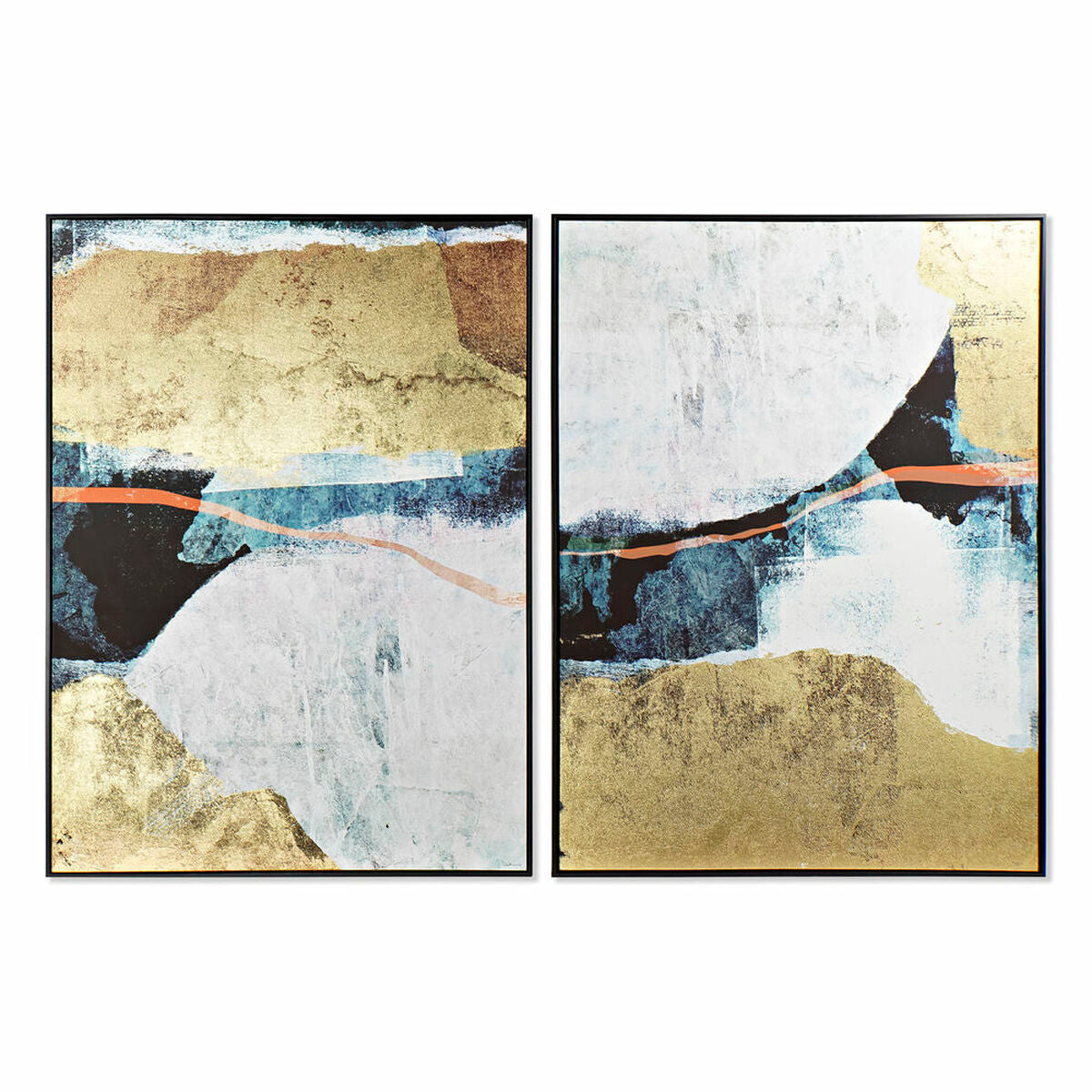 Cadres Muraux Abstraits Bleus et Dorés Home Decor (2 pcs) (103.5 x 4.5 x 143 cm)