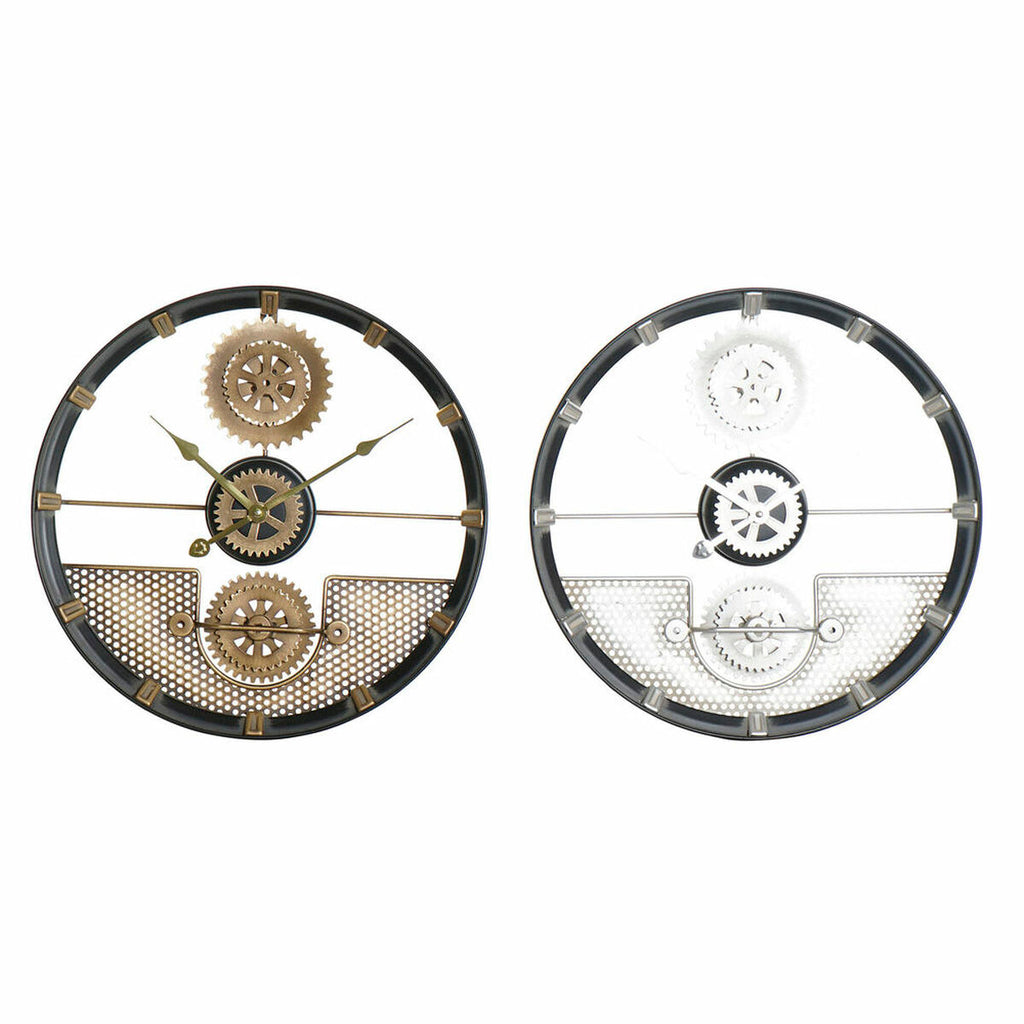 Lot de 2 Horloges Murales Loft Engrenages Argenté et Doré (40 x 5.5 x 40 cm) (2 pcs)