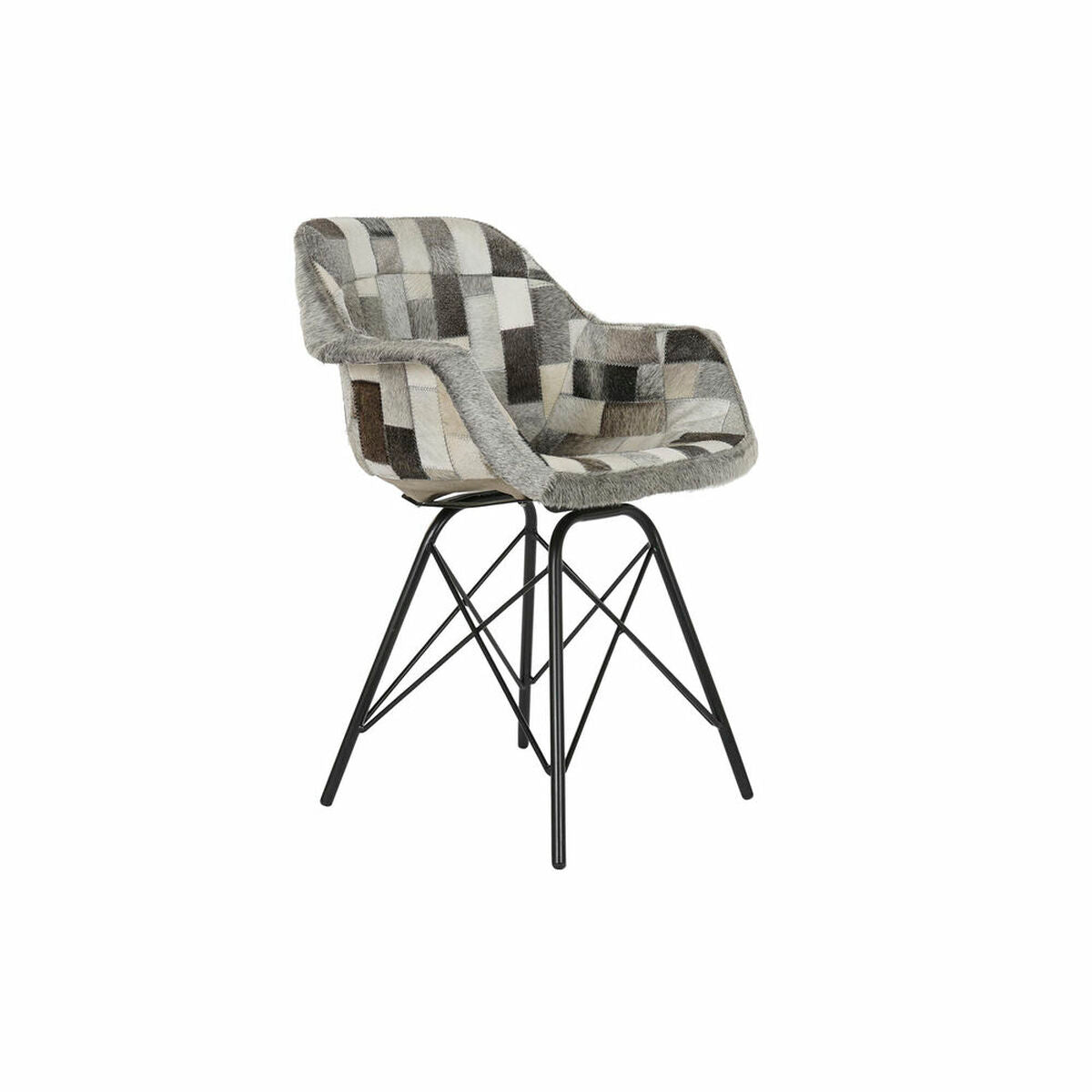 Chaise à Accoudoirs Design Loft Home Decor Noir Métal Cuir