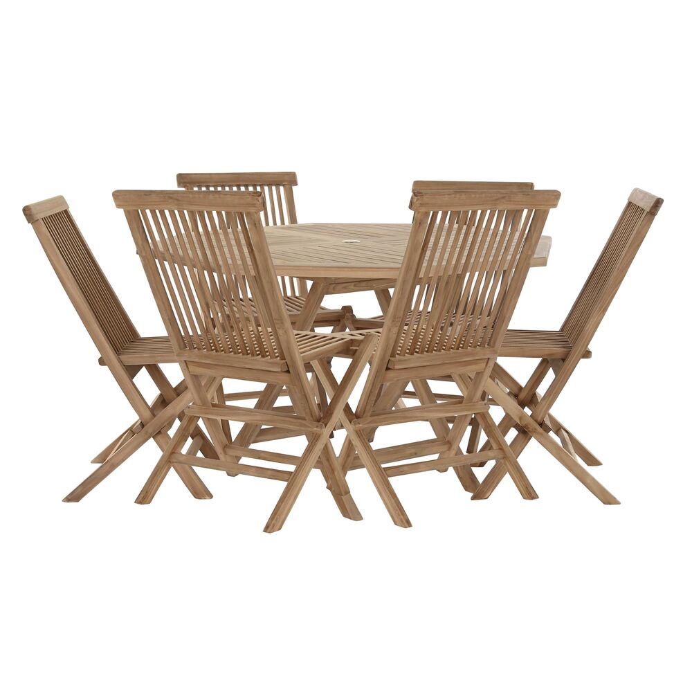 Table set with chairs DKD Home Decor Teak (120 x 120 x 75 cm) (7 pcs)  