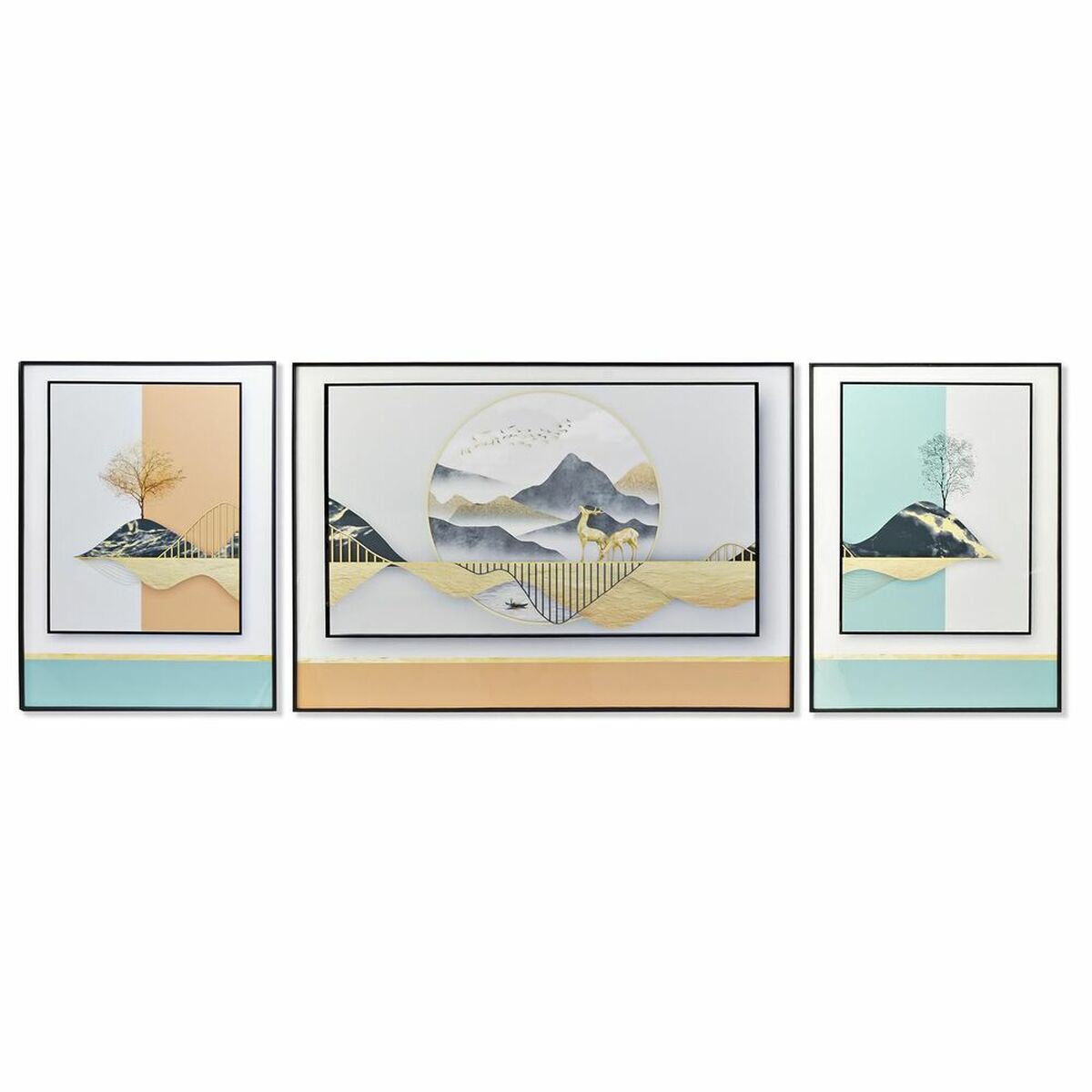Conjunto de 3 Cuadros Contemporáneos Diseño Montaña y Animales Decoración Hogar (200 x 3 x 70 cm) (3 uds) 