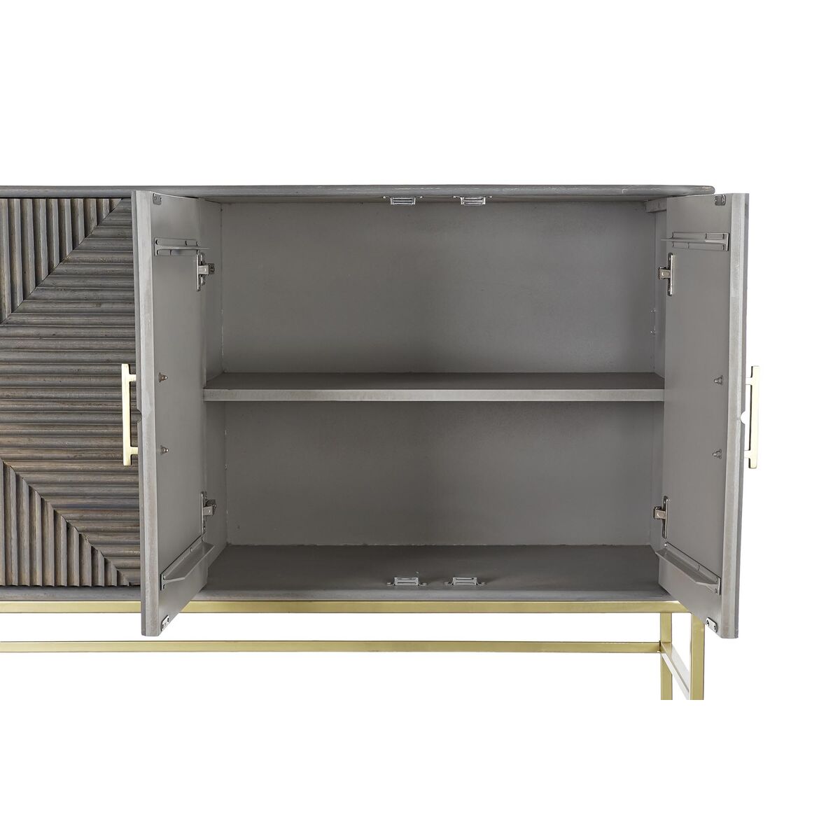 Sideboard in Gray Wood and Golden Brass Home Decor (152 x 42 x 91 cm)