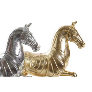 Decorative Figure DKD Home Decor Horse Silver Golden Resin (34 x 9,5 x 33,5 cm) (2 Units)