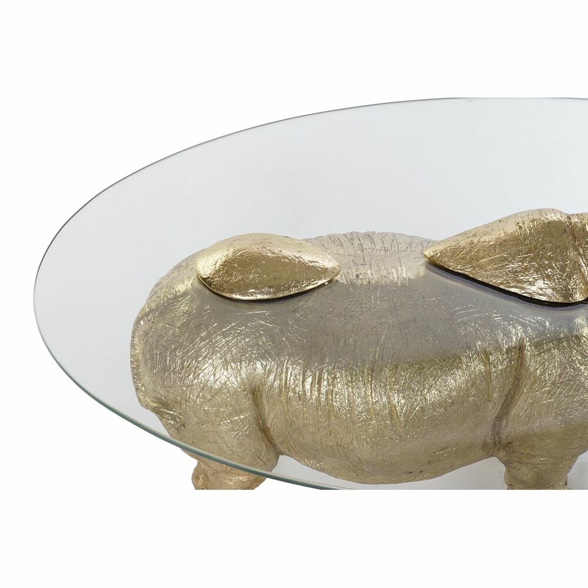 Mesa Auxiliar de Diseño Rinoceronte Dorado Home Decor Resina Cristal Transparente (100 x 60,5 x 46 cm) 