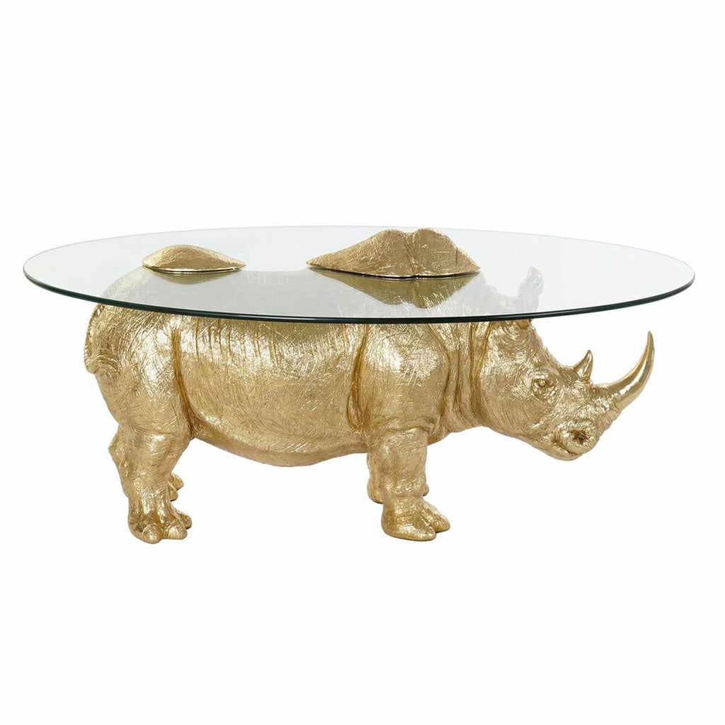 Table d'appoint Design Rhinocéros Doré Home Decor Verre Transparent Résine (100 x 60,5 x 46 cm)