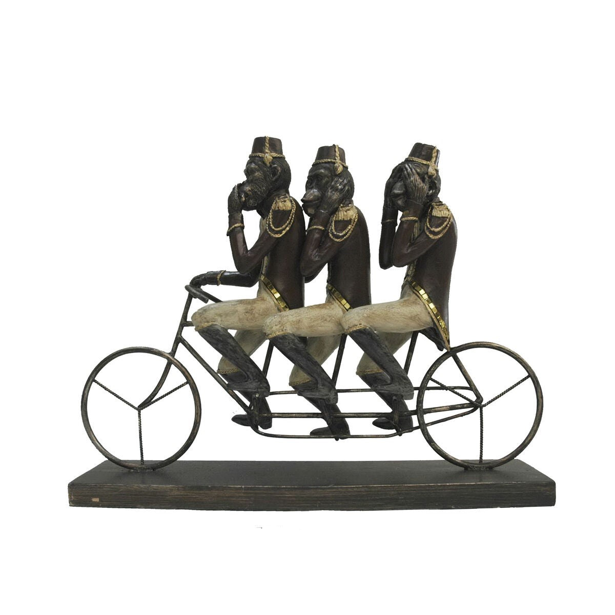 Figura Decorativa Diseño Home Decor Monos en Triciclo Negro Oro Metal Resina Colonial (40 x 9 x 31 cm) 