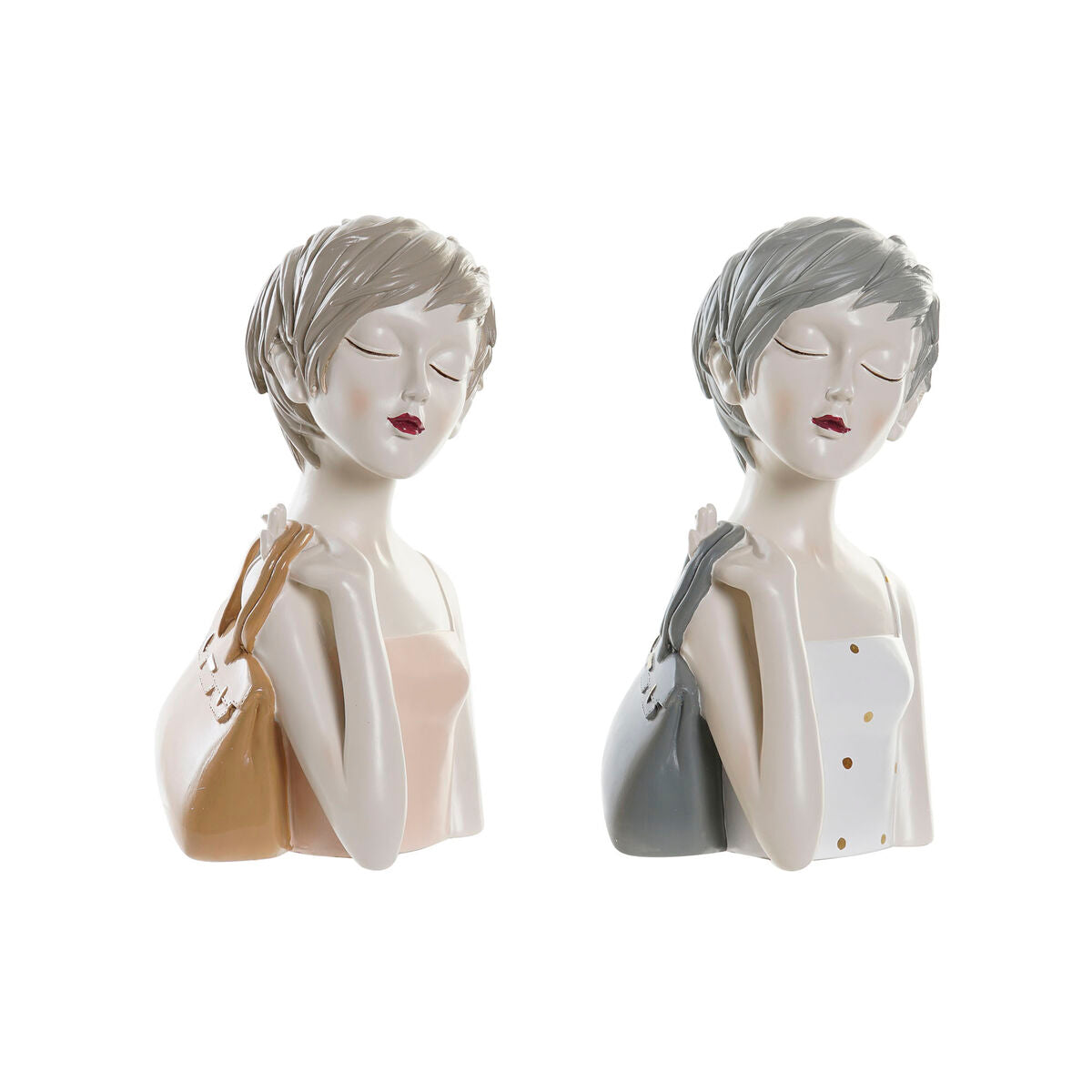 Figura Decorativa DKD Home Decor Resina Rosa Blanco Fashion Girls (15 x 15 x 27,5 cm) (2 Uds)
