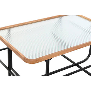 Atypical Coffee Table Glass Wood and Black Metal