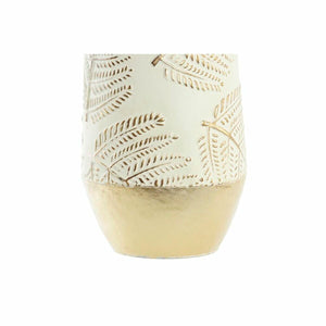 Vase DKD Home Decor Doré Métal Crème Tropical Feuille d'une plante (19 x 19 x 76 cm)