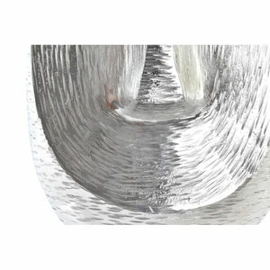 Jarrón con diseño de cara abstracta en aluminio plateado (19 x 19 x 31 cm)