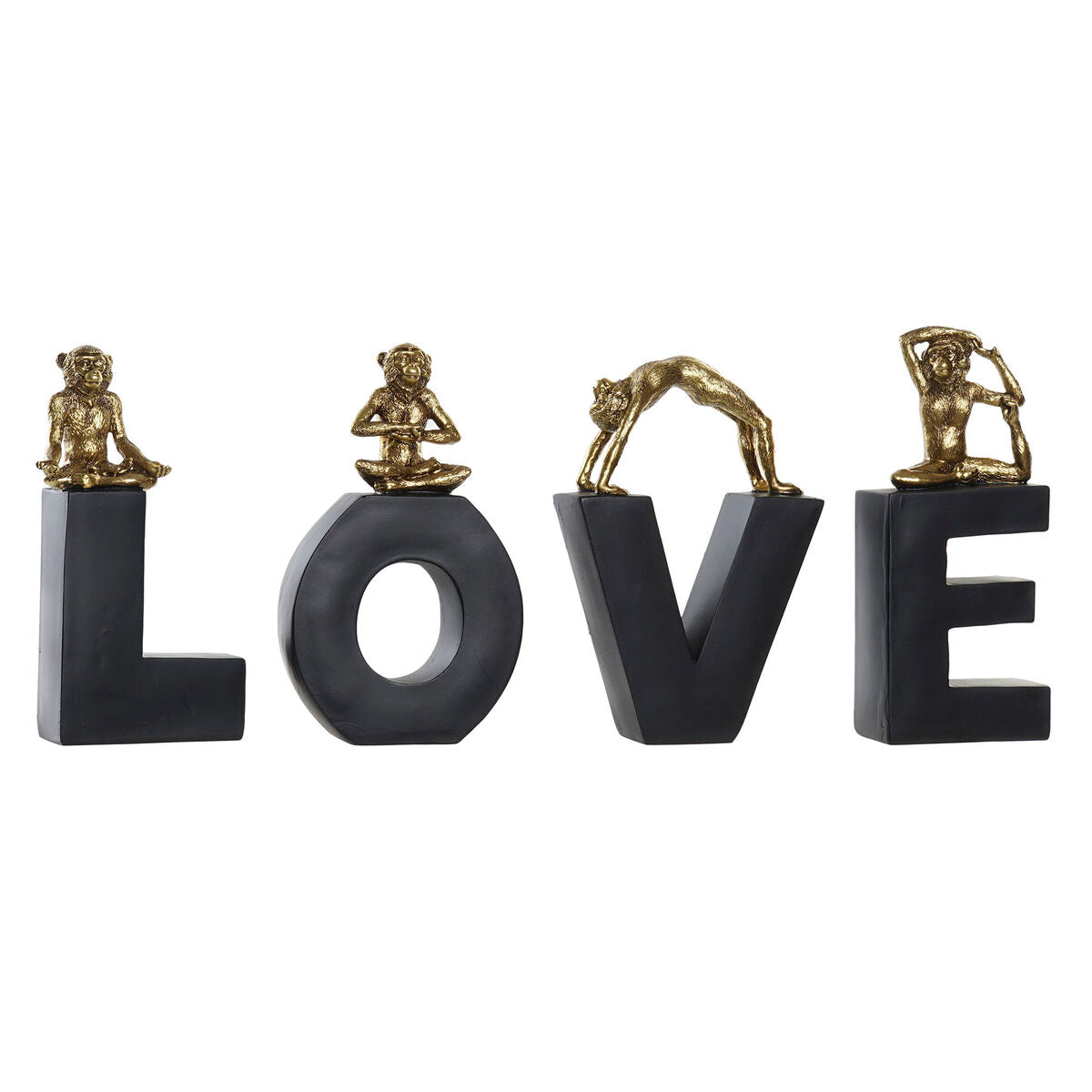 Figurine Décorative Design LOVE et Singes Dorés Home Decor 4 Noir Doré Résine (50 x 4,6 x 22,5 cm)