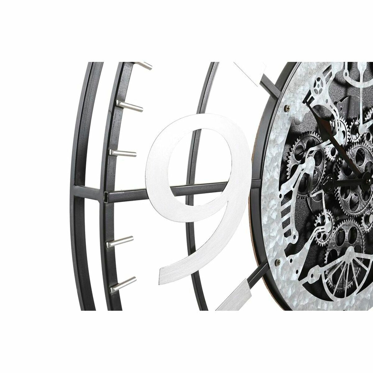 Home Decor Reloj de pared de hierro negro y plateado - 80 x 7 x 80 cm