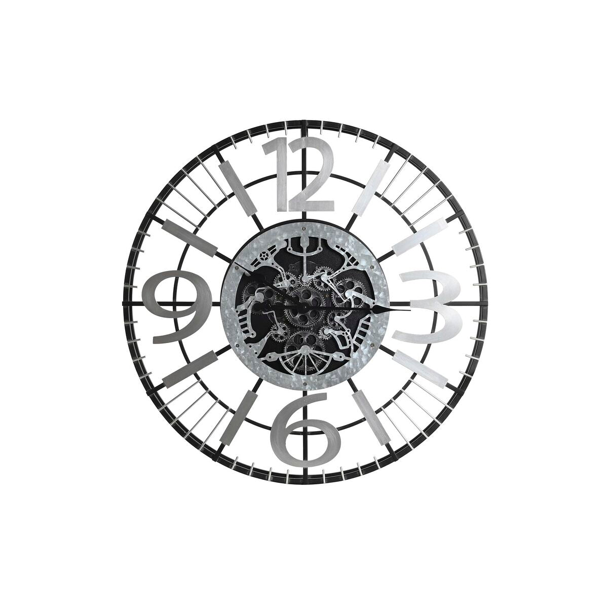 Home Decor Reloj de pared de hierro negro y plateado - 80 x 7 x 80 cm