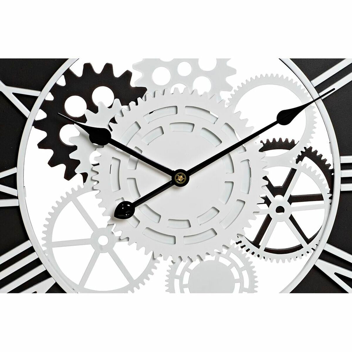 Reloj de Pared Diseño Industrial Loft Home Decor Madera Negro Blanco Hierro Engranaje (60 x 4 x 60 cm)