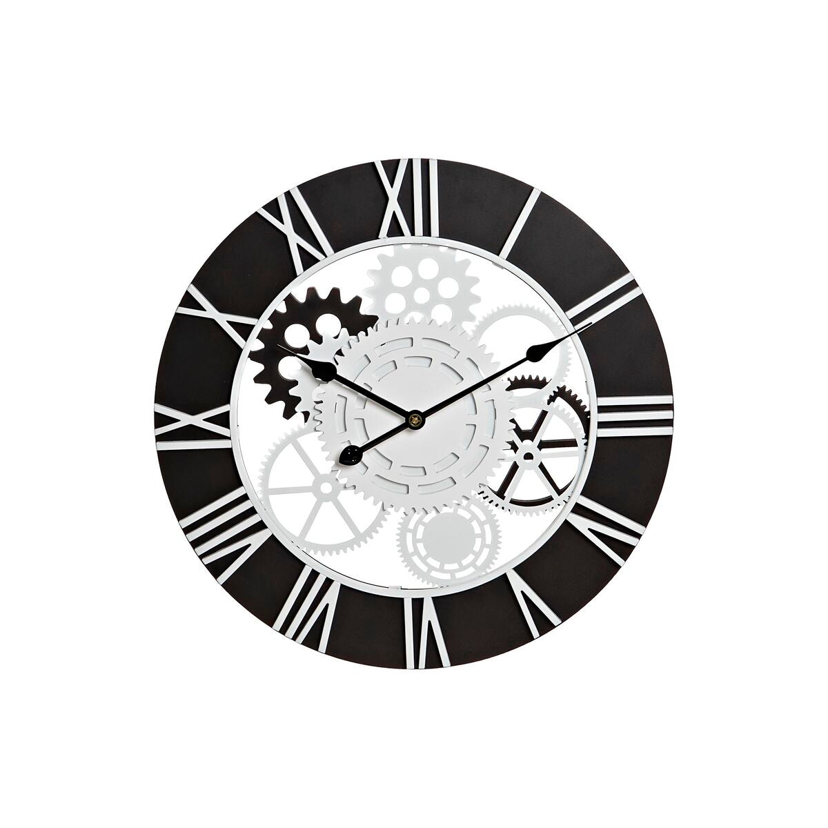 Horloge Murale Design Industriel Loft Home Decor Bois Noir Blanc Fer Engrenage (60 x 4 x 60 cm)
