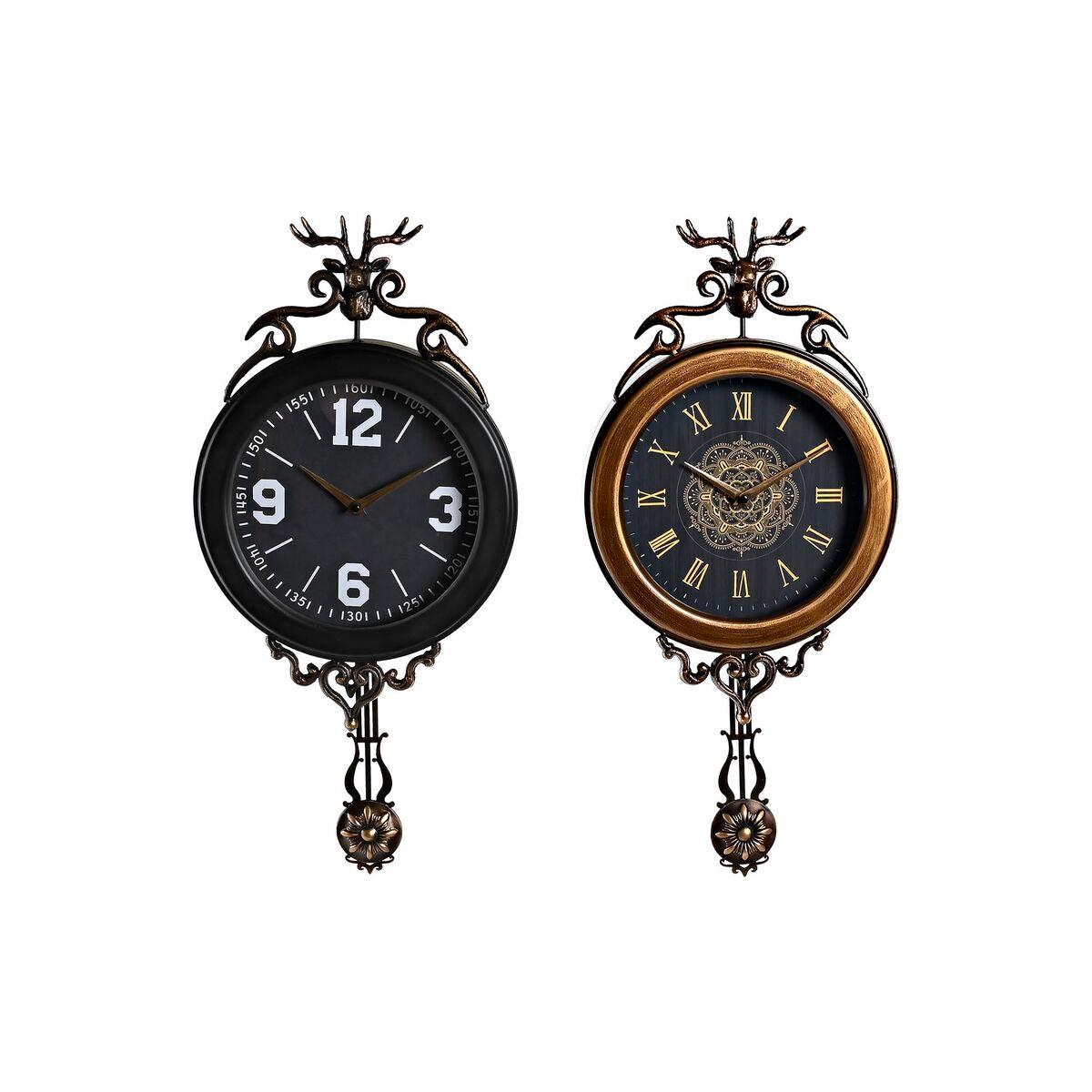 Horloge Murale Design Pendule Vintage Loft Home Decor Verre Noir Doré Fer (2pièces) (27 x 7,5 x 57,5 cm)