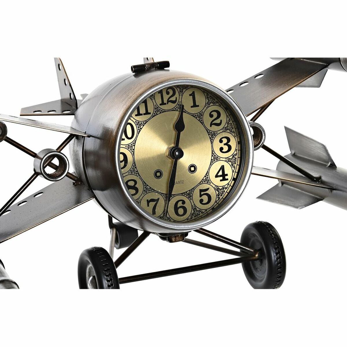 Lot de 2 Horloges de table Design Avion en fer Doré et Argenté (38,5 x 28 x 19,5 cm) (2 Unités)