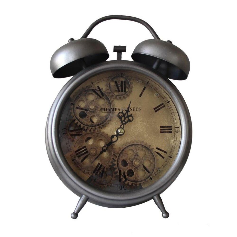 Reloj de mesa de diseño retro Decoración para el hogar Cristal Plata Hierro (19 x 7,5 x 25 cm) 