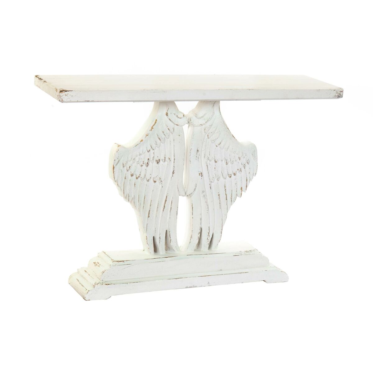 Consola con alas de ángel en madera blanca envejecida Home Decor (120 x 34 x 85 cm)