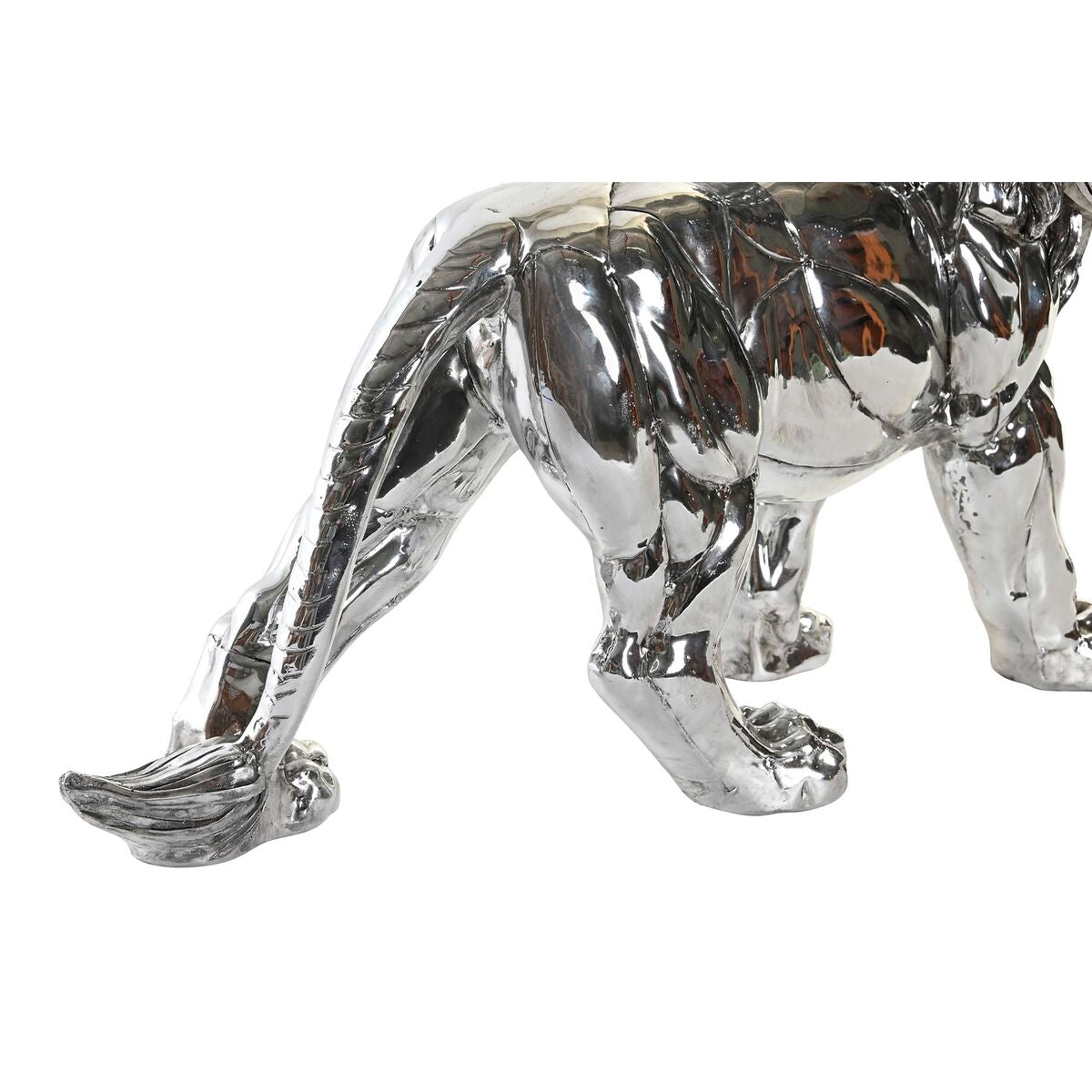 Figurine Décorative Design Lion Argenté Home Decor Résine Moderne (55,5 x 17,5 x 38,5 cm)