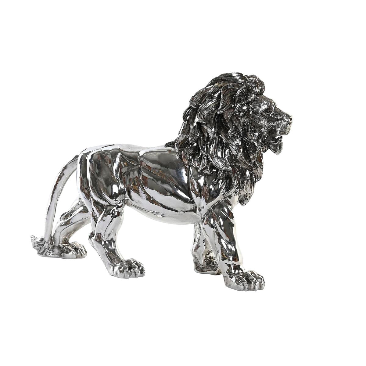 Figurine Décorative Design Lion Argenté Home Decor Résine Moderne (55,5 x 17,5 x 38,5 cm)