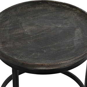 Set of 2 tables DKD Home Decor Black Metal Brown Mango wood (55 x 55 x 50 cm) (52 x 52 x 45 cm)
