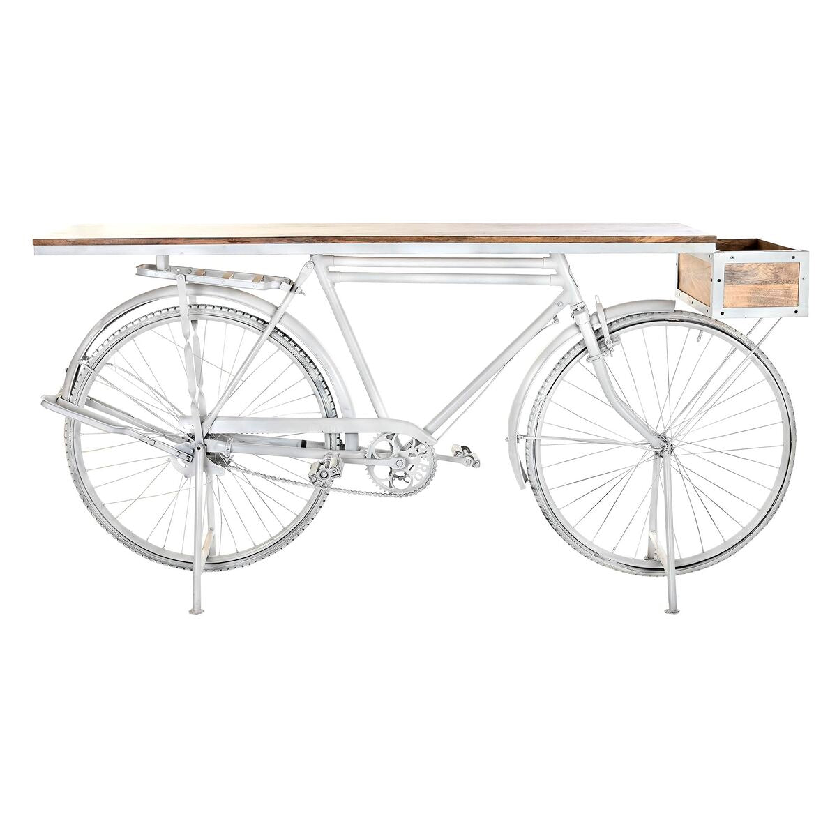 Console Bicyclette Style Shabby Chic Home Decor Marron Blanc Fer Bois de manguier (195 x 40 x 91 cm)
