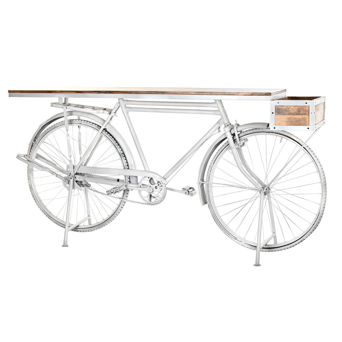 Console Bicyclette Style Shabby Chic Home Decor Marron Blanc Fer Bois de manguier (195 x 40 x 91 cm)