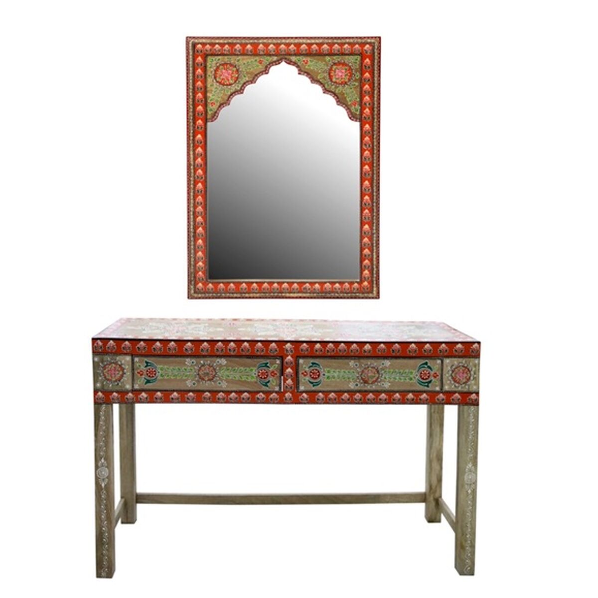 Consola de Diseño Oriental con Espejo Espejo Home Decor Madera de Mango Acrílico Multicolor (117 x 40 x 76 cm)