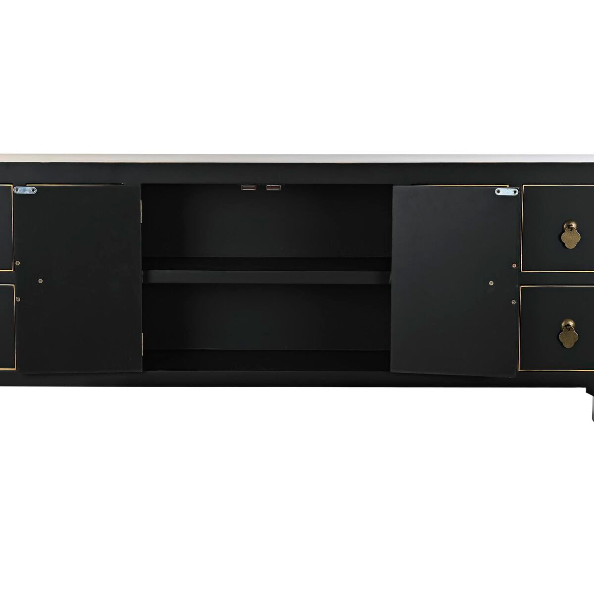 Mueble para Televisión de Madera de Abeto Blanco y Negro Diseño Oriental (130 x 26 x 51 cm)