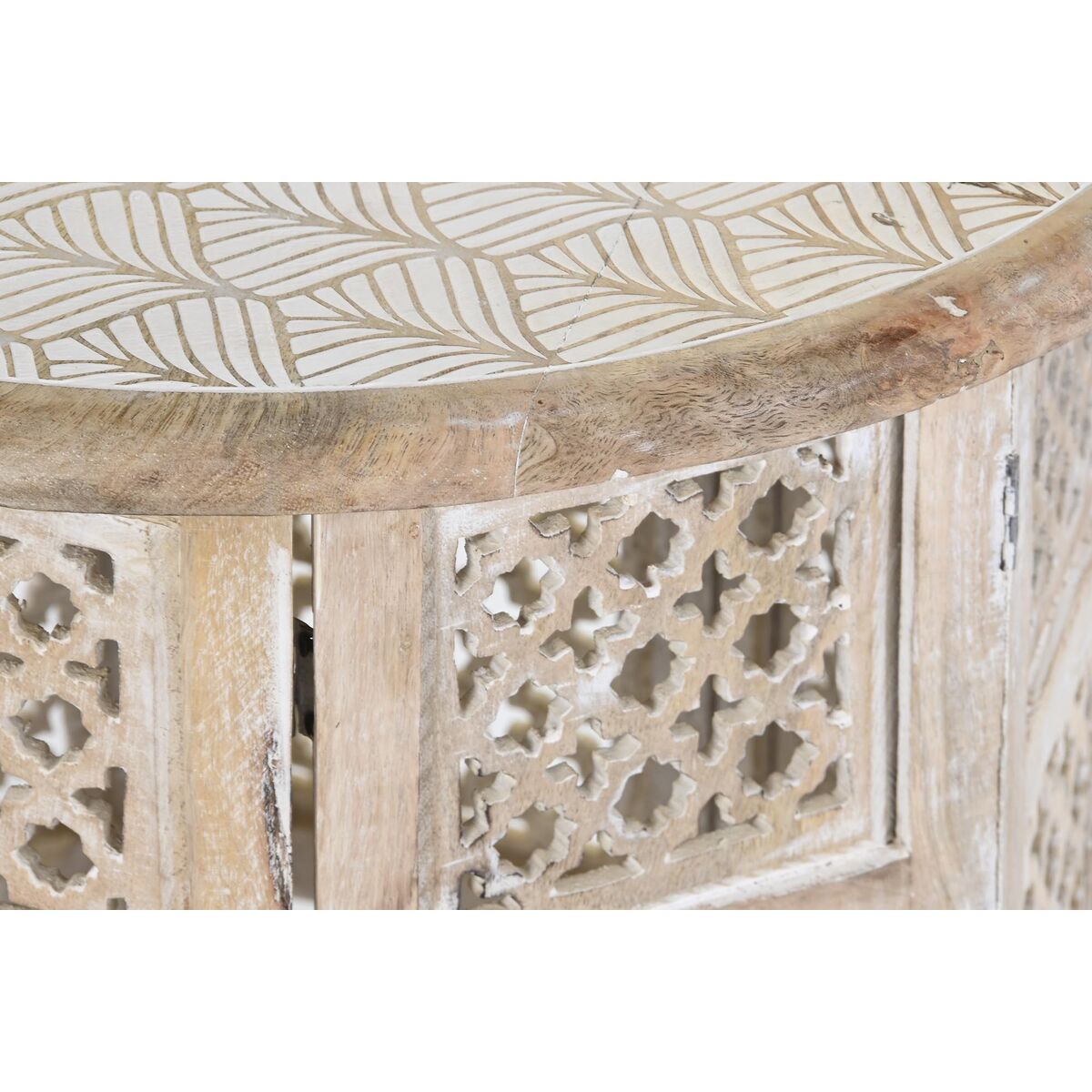 Table d'appoint Design Oriental Home Decor Bois de manguier Marron et Blanc - Ajoutez une touche d'élégance florale à votre intérieur