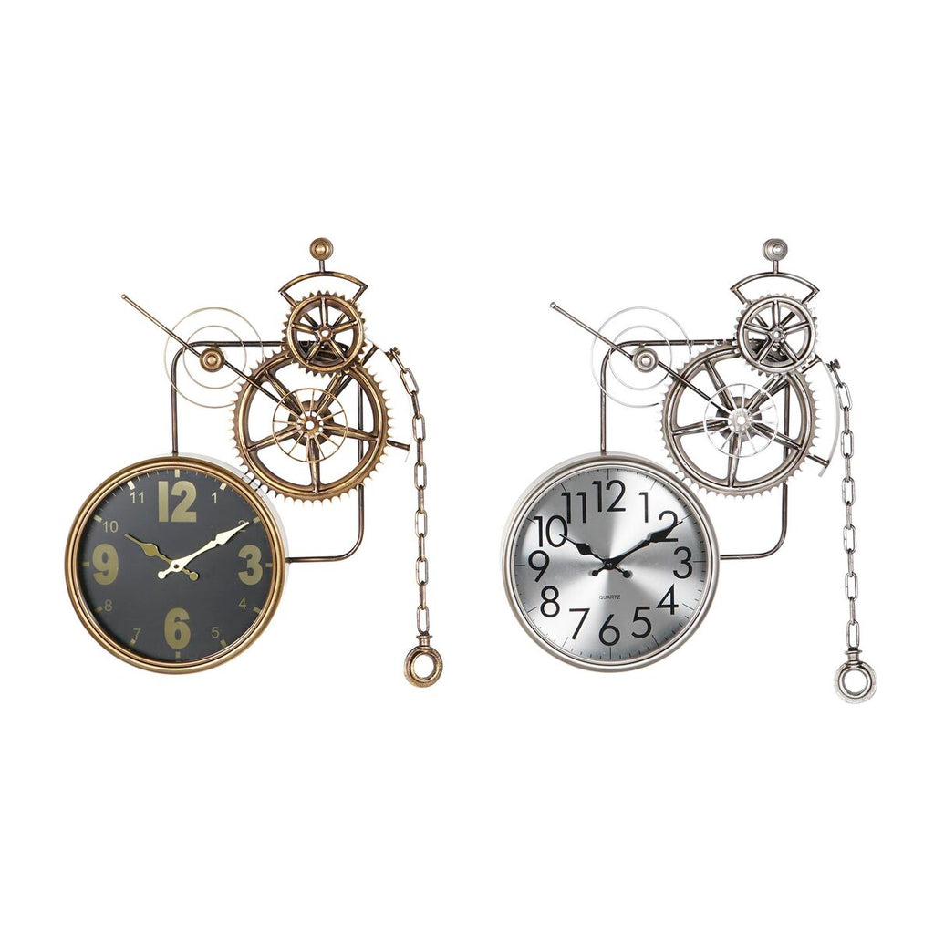 Horloges Murales Design Engrenages Industriels Atypiques en Fer Doré et Argenté (2 Unités) (50 x 7 x 62 cm)
