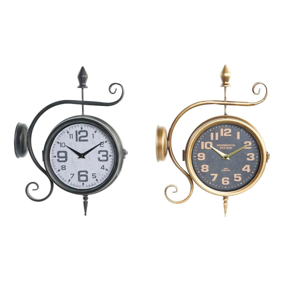 Horloges Murales Station Vintage en Métal Noir et Doré (29 x 10 x 39,5 cm)