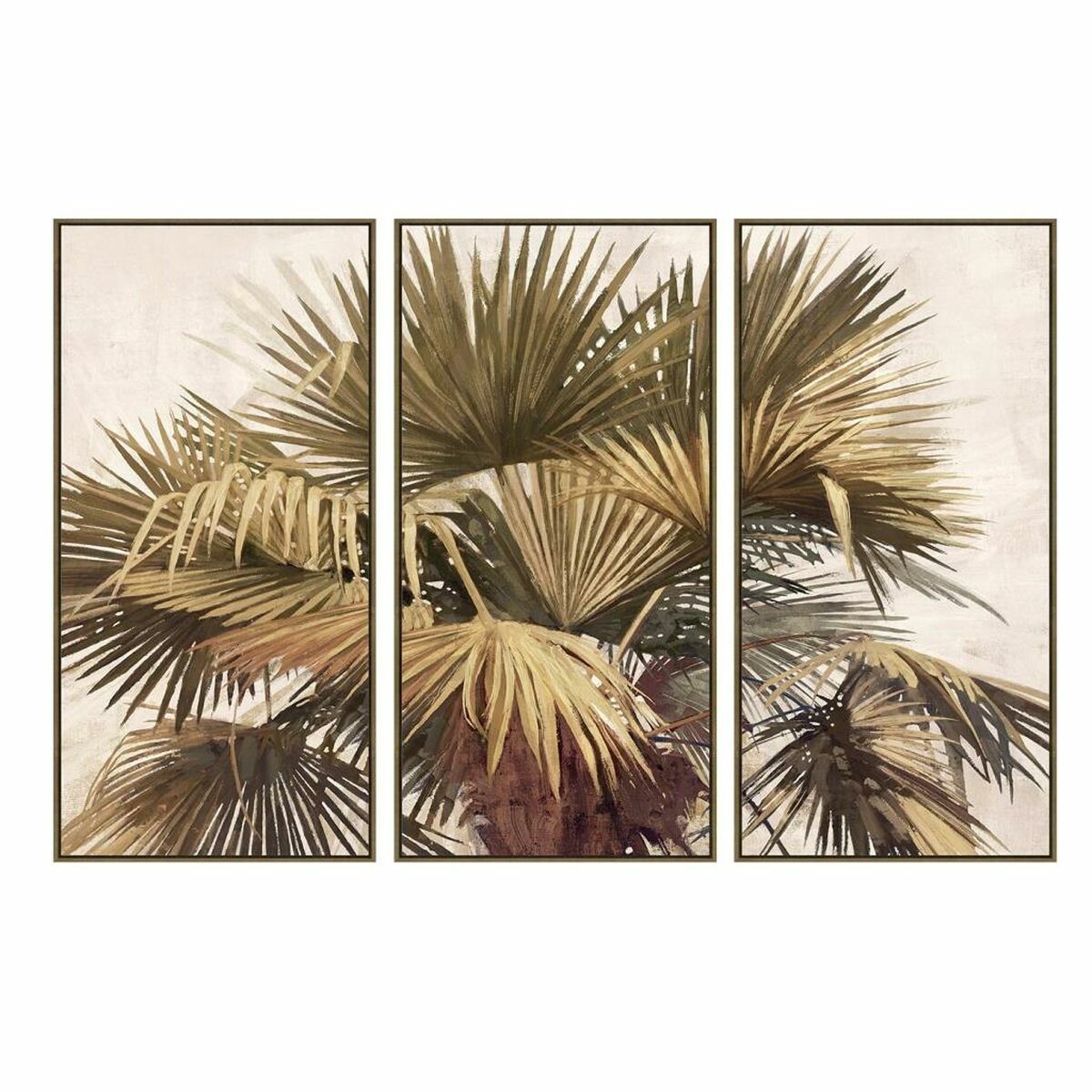  Ensemble de 3 Cadres Muraux Design Palmiers Vert, Jaune et Beige (180 x 4 x 120 cm)