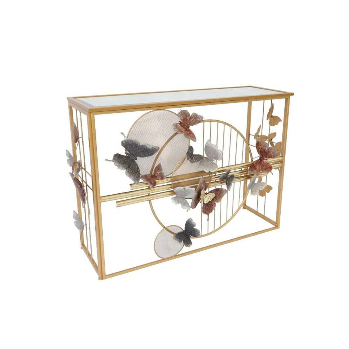 Consola Diseño Espejo Mariposas Home Decor Metal Dorado Multicolor (108 x 37 x 80 cm) 