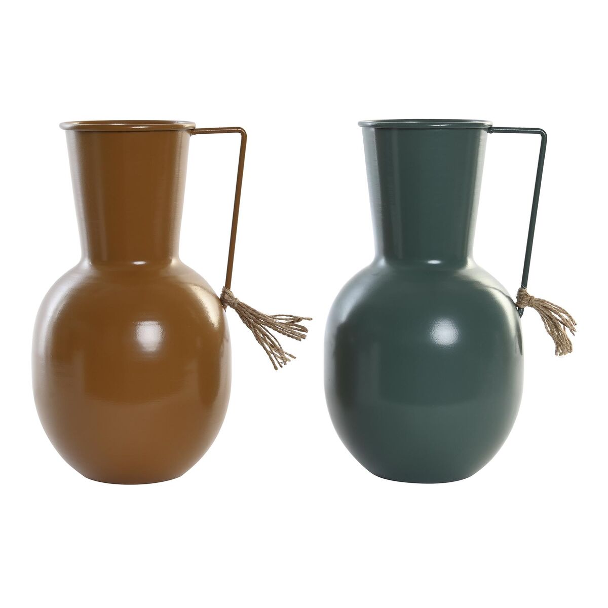 Vases Atypiques en Métal Moutarde et Vert (2 Unités)