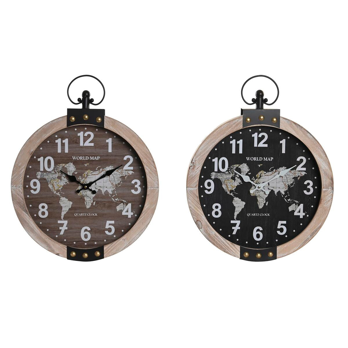 Horloges Murales Home Decor Noir Marron Fer Vintage Bois Mappemonde (40 x 6,5 x 46 cm) (2 Unités)