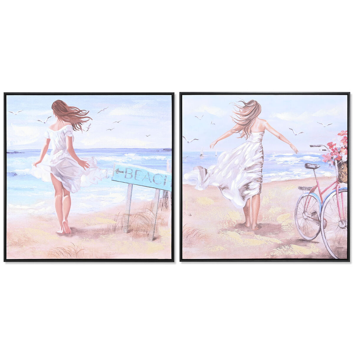 Diseño Marcos Mujer y Playa Mediterránea Decoración Hogar (83 x 3,5 x 83 cm) (2 Uds)