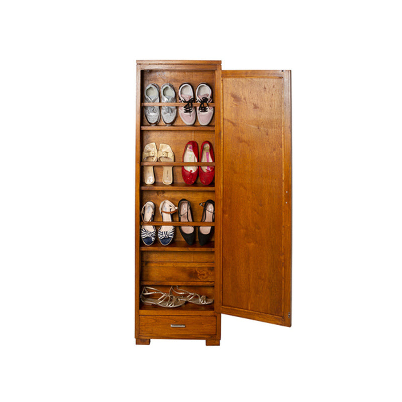 Grand Meuble à Chaussures Vintage en Bois Brun avec Miroir par Craftenwood