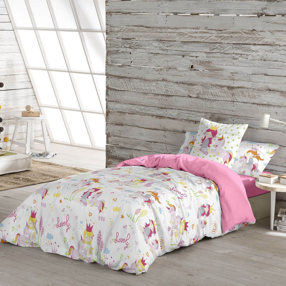Juego de cama infantil Cool Kids Lovely Pink Unicorn Design (180 x 220 cm) (Cama individual)