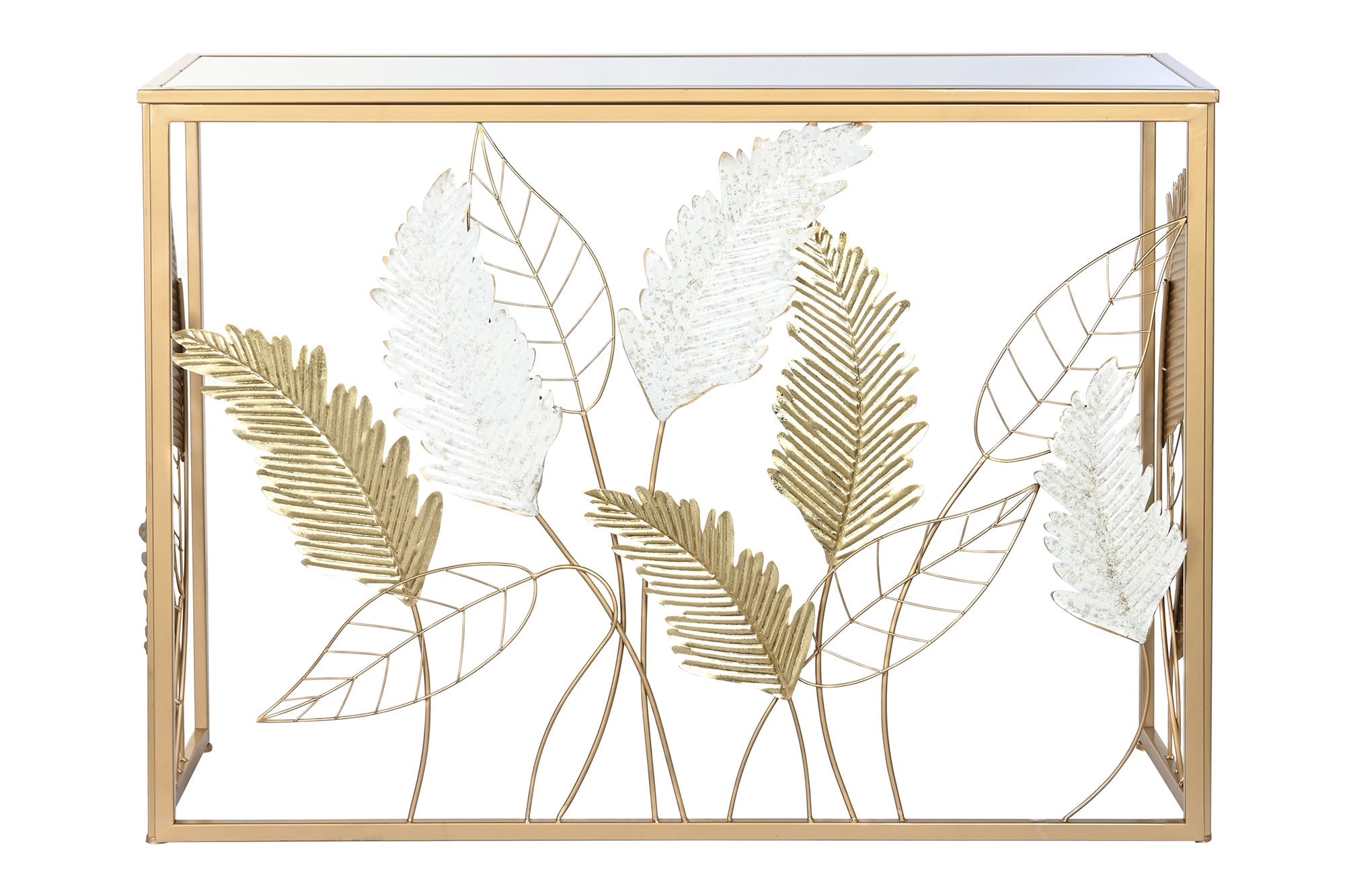 Consola Diseño Espejo Home Decor Metal Blanco Dorado (108 x 37 x 80 cm)