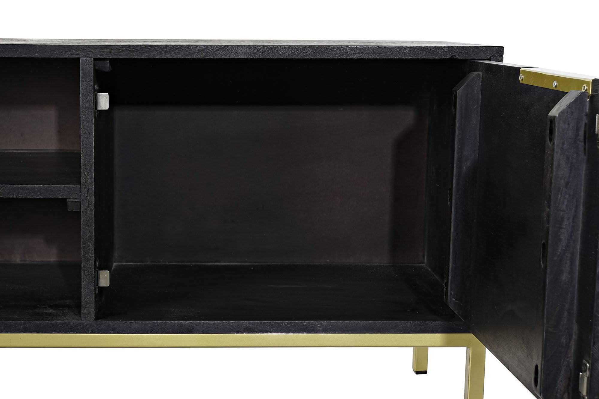 TV furniture DKD Home Decor Black Metal Golden Mango wood (147 x 40 x 51 cm)