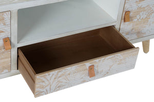 Meuble de télévision Design Tropical Home Decor Blanc Bois Bambou (140 x 40 x 51 cm)