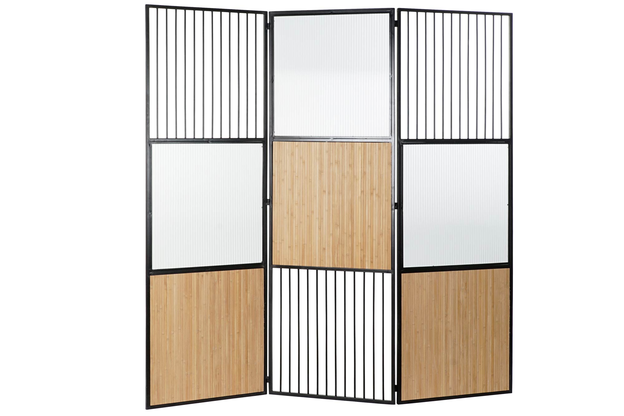 Biombo Diseño Loft Home Decor Metal Bambú Metal Cristal (180 x 1,8 x 180 cm) 