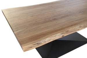 Rectangular industrial dining table in solid acacia and black metal