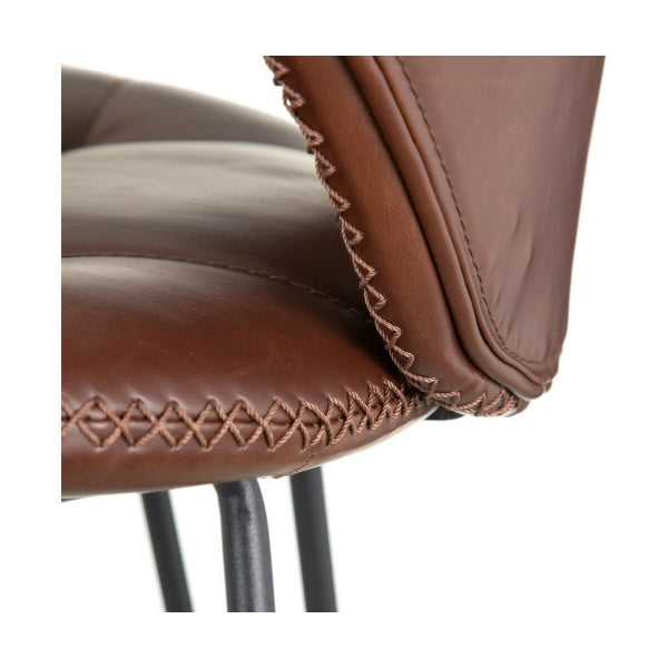 Loft Stool with Backrest in Brown Leather and Black Metal
