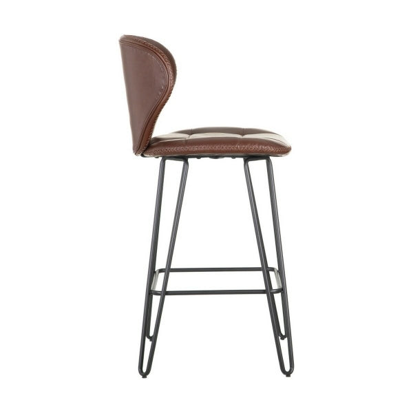 Loft Stool with Backrest in Brown Leather and Black Metal