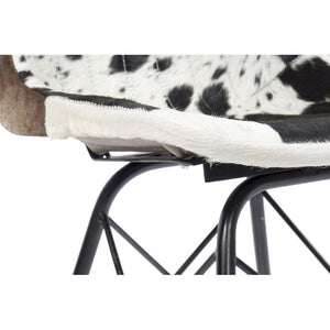 Loft Style Cow Leather and Black Metal Design Chair