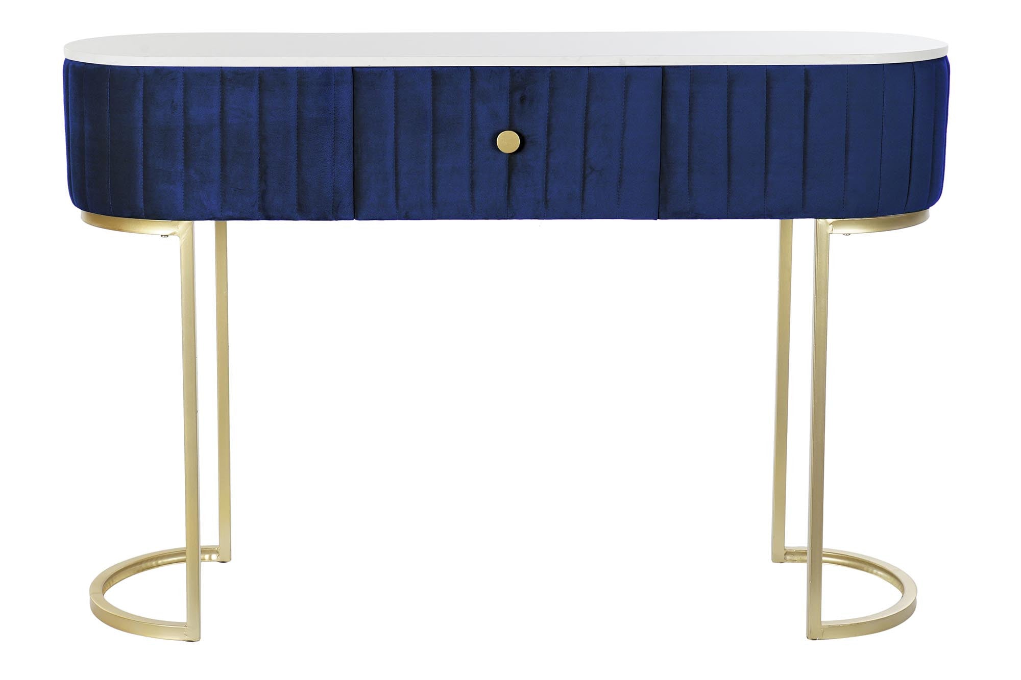 Mesa consola contemporánea de terciopelo azul Decoración para el hogar Mármol dorado (120 x 35 x 80 cm) 